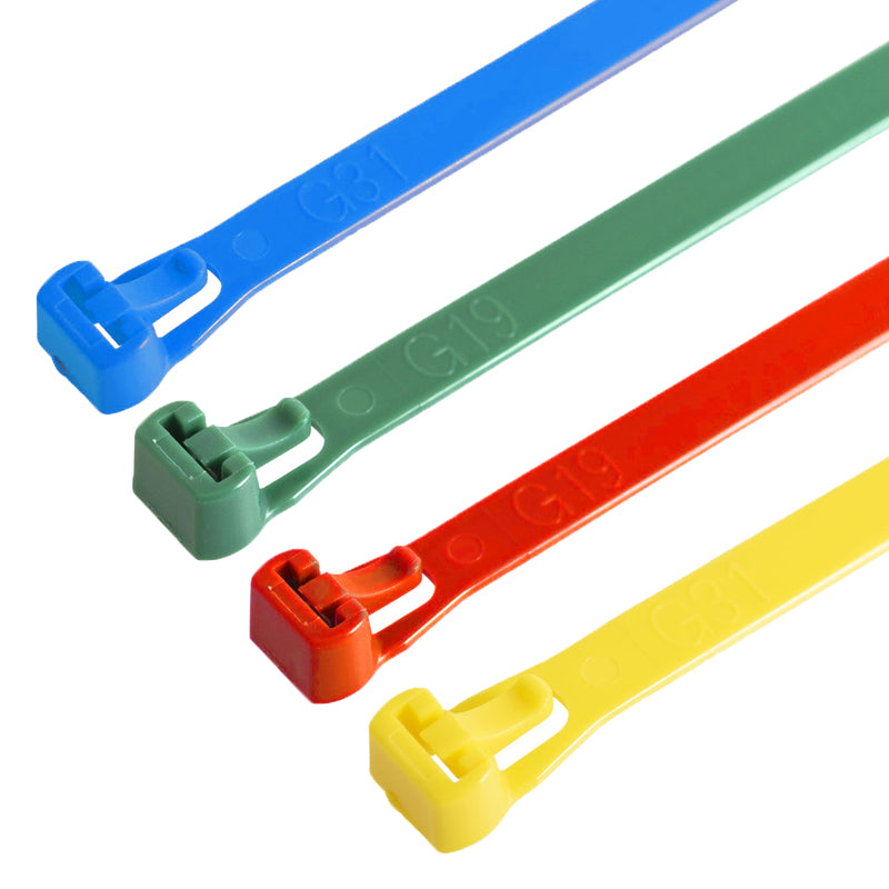 Releasable Cable Ties 250mm x 7.6mm Blue Green Red Yellow