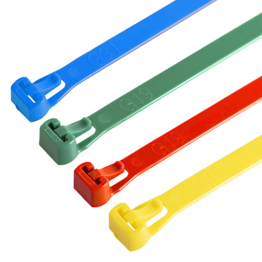 Releasable Cable Ties 250mm x 7.6mm Blue Green Red Yellow